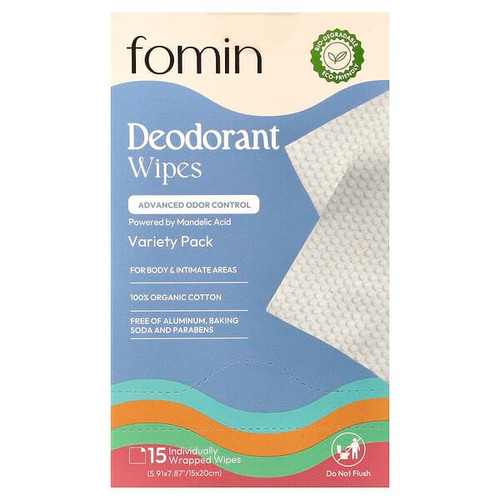 <img alt="fomin, Deodorant Wipes, Variety Pack , 15 Individually Wrapped Wipes" title="fomin, Deodorant Wipes, Variety Pack , 15 Individually Wrapped Wipes,850066209134"