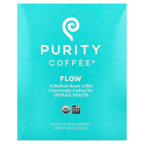 <img alt="Purity Coffee, Flow, Sachets, Medium Roast, 5 Sachets, 0.45 oz (13 g) Each" title="Purity Coffee, Flow, Sachets, Medium Roast, 5 Sachets, 0.45 oz (13 g) Each,850005169079"