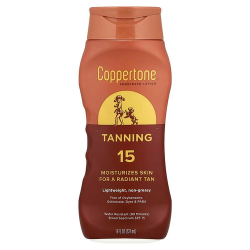 <img alt="Coppertone, Tanning, Sunscreen Lotion, SPF 15, 8 fl oz (237 ml)" title="Coppertone, Tanning, Sunscreen Lotion, SPF 15, 8 fl oz (237 ml),072140027407"