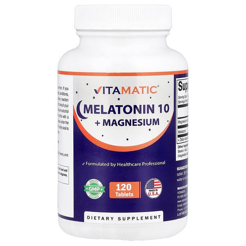 <img alt="Vitamatic, Melatonin 10 + Magnesium, 120 Tablets" title="Vitamatic, Melatonin 10 + Magnesium, 120 Tablets,810078475569"