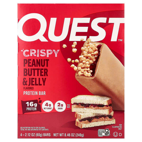 <img alt="Quest Nutrition, Protein Bar, Crispy Peanut Butter & Jelly, 4 Bars, 2.12 oz (60 g) Each" title="Quest Nutrition, Protein Bar, Crispy Peanut Butter & Jelly, 4 Bars, 2.12 oz (60 g) Each,888849016730"