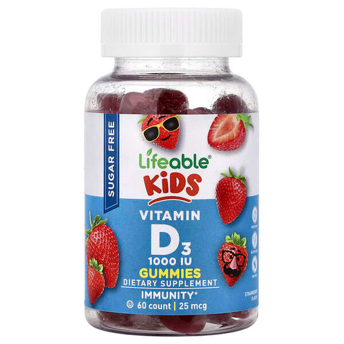 <img alt="Lifeable, Kids Vitamin D3 Gummies, Sugar Free, Strawberry , 25 mcg (1,000 IU), 60 Gummies" title="Lifeable, Kids Vitamin D3 Gummies, Sugar Free, Strawberry , 25 mcg (1,000 IU), 60 Gummies,810102731173"
