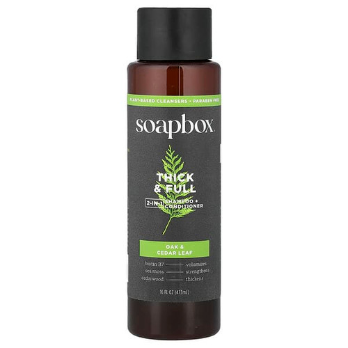 <img alt="Soapbox, Thick & Full, 2-In-1 Shampoo + Conditioner, Oak & Cedar Leaf, 16 fl oz (473 ml)" title="Soapbox, Thick & Full, 2-In-1 Shampoo + Conditioner, Oak & Cedar Leaf, 16 fl oz (473 ml),850034069845"