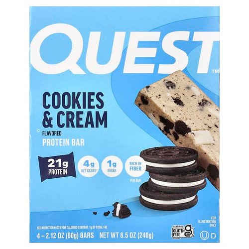 <img alt="Quest Nutrition, Protein Bar, Cookies & Cream, 4 Bars, 2.12 oz (60 g) Each" title="Quest Nutrition, Protein Bar, Cookies & Cream, 4 Bars, 2.12 oz (60 g) Each,888849003860"