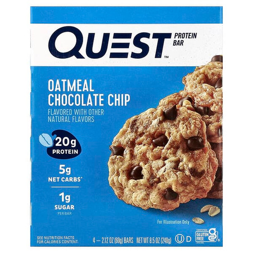 <img alt="Quest Nutrition, Protein Bar, Oatmeal Chocolate Chip, 4 Bars, 2.12 oz (60 g) Each" title="Quest Nutrition, Protein Bar, Oatmeal Chocolate Chip, 4 Bars, 2.12 oz (60 g) Each,888849005178"