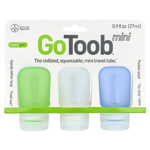 <img alt="Humangear, GoToob Mini, Blue, Clear & Green, 3 Pack, 0.9 fl oz (27 ml) Each" title="Humangear, GoToob Mini, Blue, Clear & Green, 3 Pack, 0.9 fl oz (27 ml) Each,810023081722"