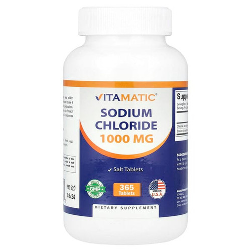 <img alt="Vitamatic, Sodium Chloride, 1,000 mg, 365 Tablets" title="Vitamatic, Sodium Chloride, 1,000 mg, 365 Tablets,810078473909"