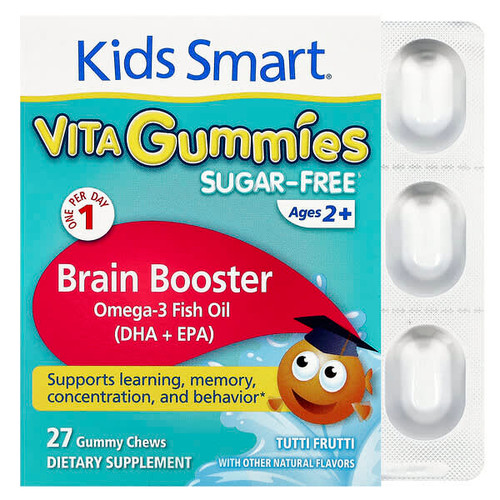 <img alt="Kids Smart, Vita Gummies, Brain Booster, Sugar-Free, Ages 2+, Tutti Frutti, 27 Gummy Chews" title="Kids Smart, Vita Gummies, Brain Booster, Sugar-Free, Ages 2+, Tutti Frutti, 27 Gummy Chews,647125805815"