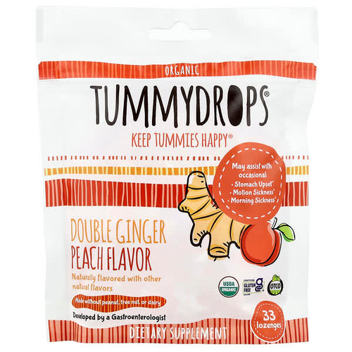 <img alt="Tummydrops, Organic Double Ginger Peach Drops, 33 Lozenges" title="Tummydrops, Organic Double Ginger Peach Drops, 33 Lozenges,850573003348"