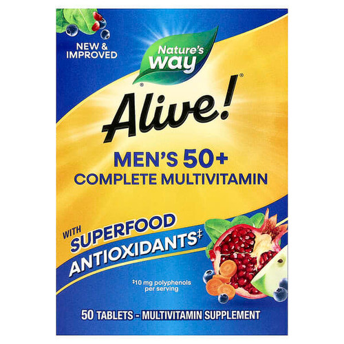 <img alt="Natures Way, Alive Mens 50+ Complete Multivitamin, 50 Tablets" title="Natures Way, Alive Mens 50+ Complete Multivitamin, 50 Tablets,033674136614"