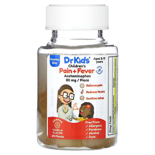 <img alt="DrKids, Childrens Pain + Fever Gummy Bite, Ages 2-11 Years, Orange Vanilla, 24 Gummies" title="DrKids, Childrens Pain + Fever Gummy Bite, Ages 2-11 Years, Orange Vanilla, 24 Gummies,313992000669"