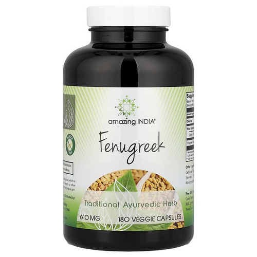 <img alt="Amazing India, Fenugreek, 180 Veggie Capsules (610 mg per Capsule)" title="Amazing India, Fenugreek, 180 Veggie Capsules (610 mg per Capsule),819209024614"