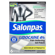 Salonpas, Lidocaine 4% Pain Relieving Gel-Patch, Maximum Strength, Unscented, 6 Patches