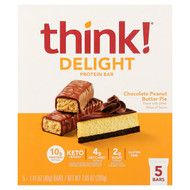 Think , Delight Protein Bar, Chocolate Peanut Butter Pie, 5 Bars, 1.41 oz (40 g) Each