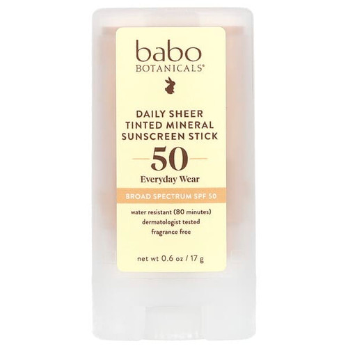 <img alt="Babo Botanicals, Daily Sheer Tinted Mineral Sunscreen Stick, SPF 50, Fragrance Free, 0.6 oz (17 g)" title="Babo Botanicals, Daily Sheer Tinted Mineral Sunscreen Stick, SPF 50, Fragrance Free, 0.6 oz (17 g),899248010212"