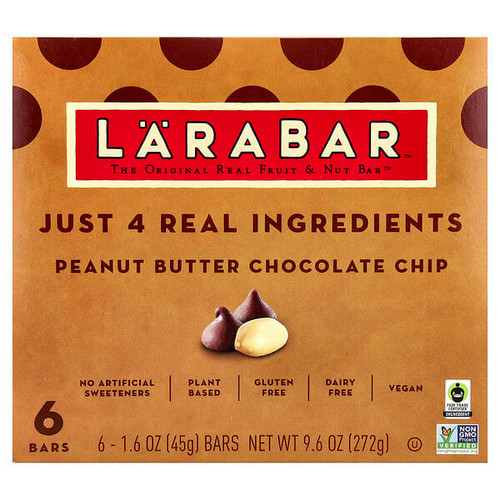 <img alt="Larabar, Real Fruit & Nut Bar, Peanut Butter Chocolate Chip, 6 Bars, 1.6 oz (45 g) Each" title="Larabar, Real Fruit & Nut Bar, Peanut Butter Chocolate Chip, 6 Bars, 1.6 oz (45 g) Each,021908115320"