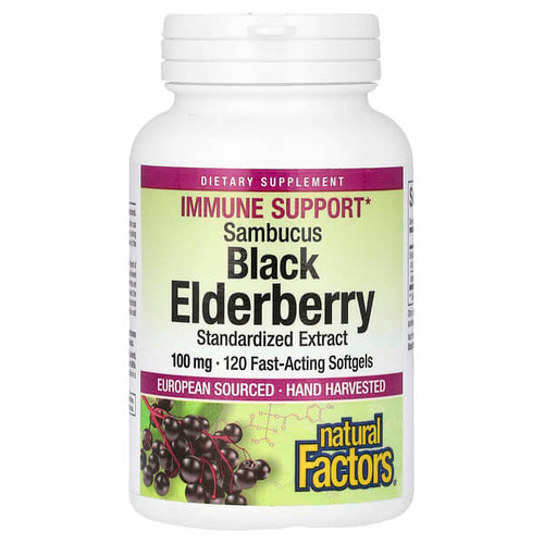 <img alt="Natural Factors, Sambucus Black Elderberry, 100 mg, 120 Fast-Acting Softgels" title="Natural Factors, Sambucus Black Elderberry, 100 mg, 120 Fast-Acting Softgels,068958047072"