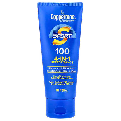 <img alt="Coppertone, Sport, Sunscreen Lotion, 4-In-1 Performance, SPF 100, 3 fl oz (89 ml)" title="Coppertone, Sport, Sunscreen Lotion, 4-In-1 Performance, SPF 100, 3 fl oz (89 ml),072140027575"
