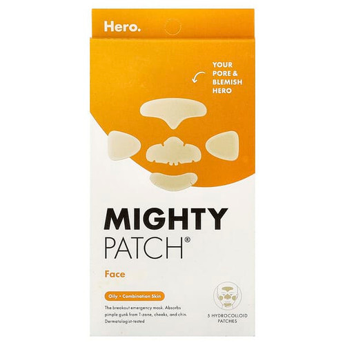 <img alt="Hero Cosmetics, Mighty Patch, Face, Oily, Combination Skin, 5 Hydrocolloid Patches" title="Hero Cosmetics, Mighty Patch, Face, Oily, Combination Skin, 5 Hydrocolloid Patches,850007468606"