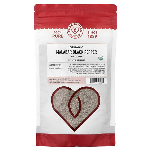 <img alt="Pure Indian Foods, Organic Malabar Black Pepper, Ground, 8 oz (226 g)" title="Pure Indian Foods, Organic Malabar Black Pepper, Ground, 8 oz (226 g),797734507133"