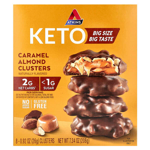 <img alt="Atkins, Caramel Almond Clusters, 8 Clusters, 0.92 oz (26 g) Each" title="Atkins, Caramel Almond Clusters, 8 Clusters, 0.92 oz (26 g) Each,637480000666"