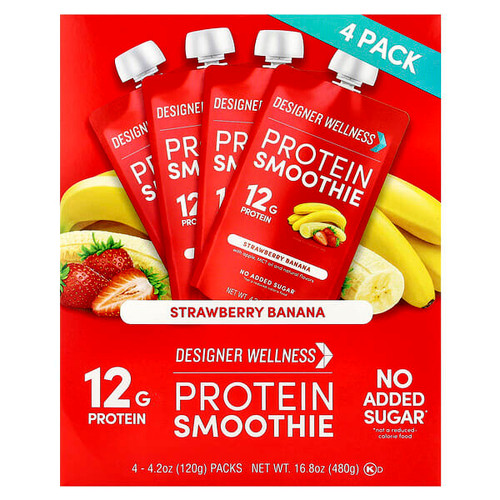 <img alt="Designer Wellness, Protein Smoothie, Strawberry Banana, 4 Packs, 4.2 oz (120 g) Each" title="Designer Wellness, Protein Smoothie, Strawberry Banana, 4 Packs, 4.2 oz (120 g) Each,844334000028"