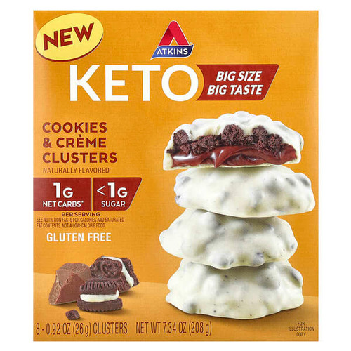 <img alt="Atkins, Keto Cookies & Creme Clusters, 8 Clusters, 0.92 oz (26 g) Each" title="Atkins, Keto Cookies & Creme Clusters, 8 Clusters, 0.92 oz (26 g) Each,637480004978"