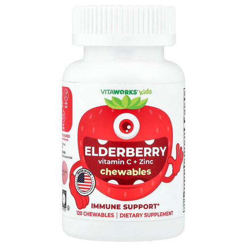 <img alt="VitaWorks, Kids, Elderberry, Vitamin C + Zinc, Mixed Berry, 120 Chewables" title="VitaWorks, Kids, Elderberry, Vitamin C + Zinc, Mixed Berry, 120 Chewables,810102731494"