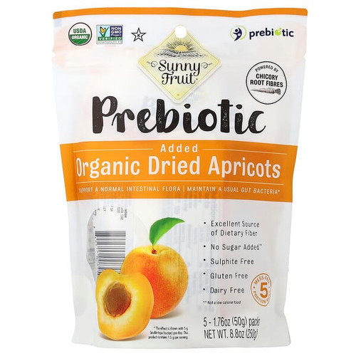 <img alt="Sunny Fruit, Organic Dried Apricots With Added Prebiotics, 5 Packs, 1.76 oz (50 g) Each" title="Sunny Fruit, Organic Dried Apricots With Added Prebiotics, 5 Packs, 1.76 oz (50 g) Each,842515008467"