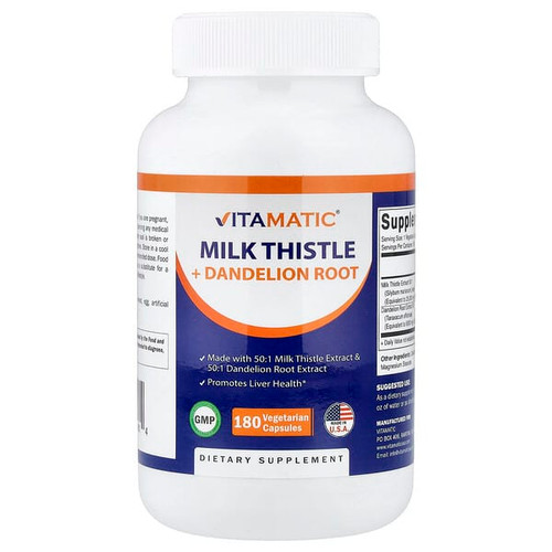 <img alt="Vitamatic, Milk Thistle + Dandelion Root, 180 Vegetarian Capsules" title="Vitamatic, Milk Thistle + Dandelion Root, 180 Vegetarian Capsules,810078474814"