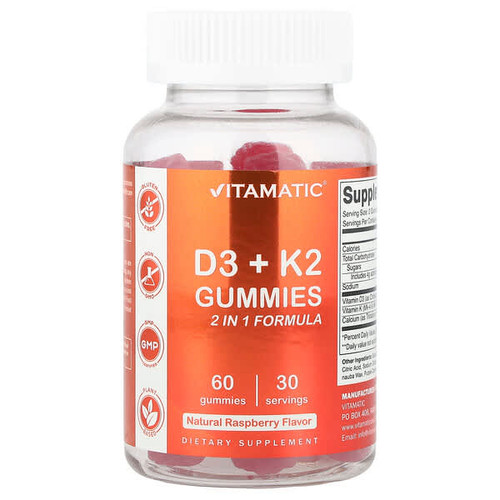 <img alt="Vitamatic, D3 + K2 Gummies, Natural Raspberry, 60 Gummies" title="Vitamatic, D3 + K2 Gummies, Natural Raspberry, 60 Gummies,810078471110"