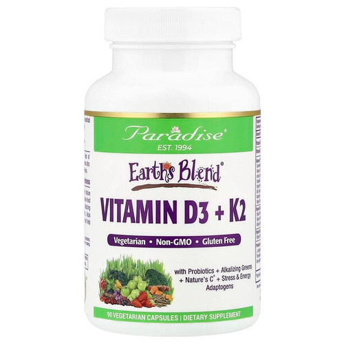 <img alt="Paradise Herbs, Earths Blend, Vitamin D3 + K2, 90 Vegetarian Capsules" title="Paradise Herbs, Earths Blend, Vitamin D3 + K2, 90 Vegetarian Capsules,601944778729"