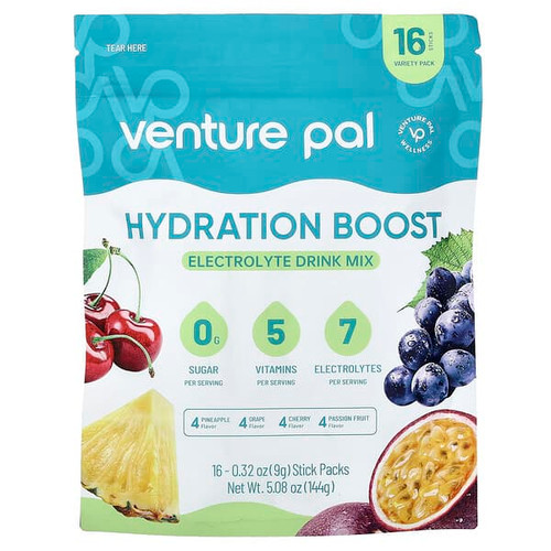 <img alt="Venture Pal, Hydration Boost, Electrolyte Drink Mix, Variety Pack, 16 Stick Packs, 0.32 oz (9 g) Each" title="Venture Pal, Hydration Boost, Electrolyte Drink Mix, Variety Pack, 16 Stick Packs, 0.32 oz (9 g) Each,850049663168"