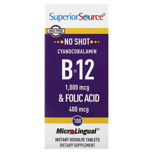 <img alt="Superior Source, Cyanocobalamin B-12 & Folic Acid, 100 MicroLingual Instant Dissolve Tablets" title="Superior Source, Cyanocobalamin B-12 & Folic Acid, 100 MicroLingual Instant Dissolve Tablets,076635900404"
