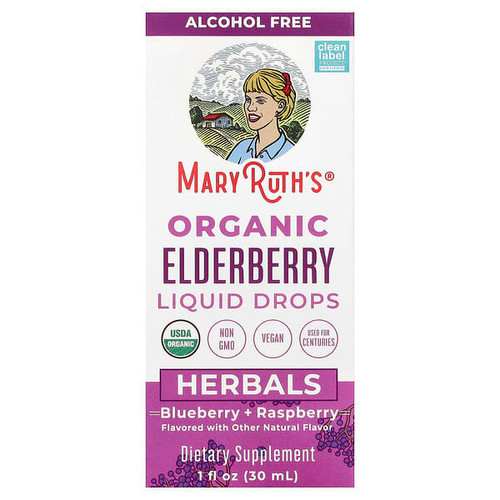 <img alt="MaryRuths, Organic Elderberry Liquid Drops, Blueberry + Raspberry, Alcohol Free, 1 fl oz (30 ml)" title="MaryRuths, Organic Elderberry Liquid Drops, Blueberry + Raspberry, Alcohol Free, 1 fl oz (30 ml),856645008150"