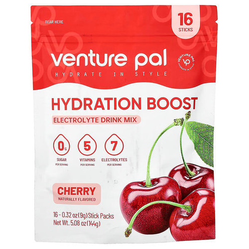 <img alt="Venture Pal, Hydration Boost, Electrolyte Drink Mix, Cherry, 16 Sticks, 0.32 oz (9 g) Each" title="Venture Pal, Hydration Boost, Electrolyte Drink Mix, Cherry, 16 Sticks, 0.32 oz (9 g) Each,850049663151"