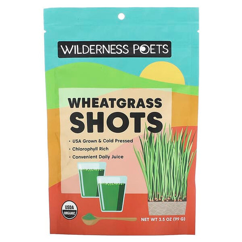 <img alt="Wilderness Poets, Organic Wheatgrass Shots, 3.5 oz (99 g)" title="Wilderness Poets, Organic Wheatgrass Shots, 3.5 oz (99 g),855434006995"