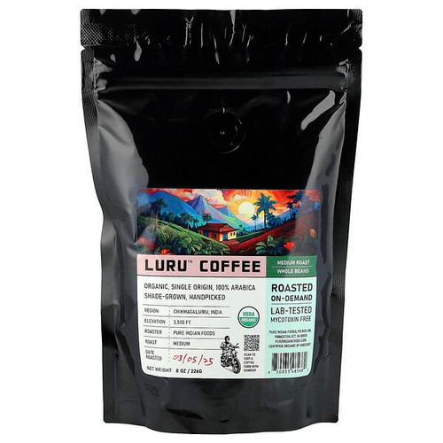 <img alt="Pure Indian Foods, Luru Coffee, Whole Beans, Medium Roast, 8 oz (226 g)" title="Pure Indian Foods, Luru Coffee, Whole Beans, Medium Roast, 8 oz (226 g),850035485682"