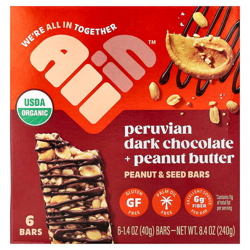 <img alt="All In, Peanut & Seed Bars, Peruvian Dark Chocolate + Peanut Butter, 6 Bars, 1.4 oz (40 g ) Each" title="All In, Peanut & Seed Bars, Peruvian Dark Chocolate + Peanut Butter, 6 Bars, 1.4 oz (40 g ) Each,850062402096"
