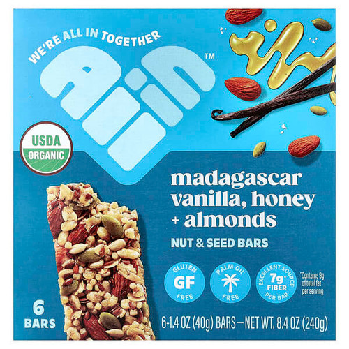 <img alt="All In, Nut & Seed Bars, Madagascar Vanilla, Honey + Almonds, 6 Bars, 1.4 oz (40 g) Each" title="All In, Nut & Seed Bars, Madagascar Vanilla, Honey + Almonds, 6 Bars, 1.4 oz (40 g) Each,850062402126"