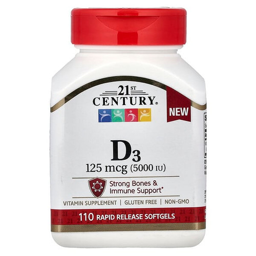 <img alt="21st Century, Vitamin D3, 125 mcg (5,000 IU), 110 Rapid Release Softgels" title="21st Century, Vitamin D3, 125 mcg (5,000 IU), 110 Rapid Release Softgels,740985280591"