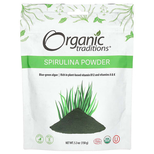 <img alt="Organic Traditions, Spirulina Powder, 5.3 oz (150 g)" title="Organic Traditions, Spirulina Powder, 5.3 oz (150 g),627733012317"