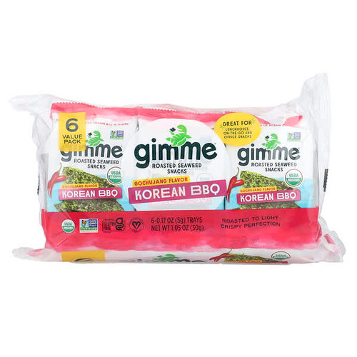 <img alt="gimMe, Roasted Seaweed Snacks, Korean BBQ, 6 Packs, 0.17 oz (5 g) Each" title="gimMe, Roasted Seaweed Snacks, Korean BBQ, 6 Packs, 0.17 oz (5 g) Each,850023446596"