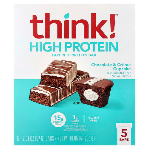 <img alt="Think , High Protein Layered Bar, Chocolate & Creme Cupcake, 5 Bars, 2.01 oz (57 g) Each" title="Think , High Protein Layered Bar, Chocolate & Creme Cupcake, 5 Bars, 2.01 oz (57 g) Each,753656719733"