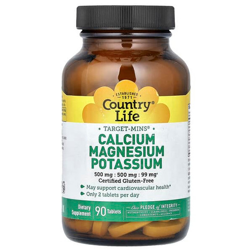 <img alt="Country Life, Target-Mins, Calcium Magnesium Potassium, 90 Tablet" title="Country Life, Target-Mins, Calcium Magnesium Potassium, 90 Tablet,015794024859"