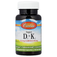 <img alt="Carlson, Super D3 + K2, 45 Vegetarian Capsules" title="Carlson, Super D3 + K2, 45 Vegetarian Capsules,088395109102"