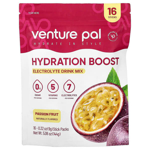 <img alt="Venture Pal, Hydration Boost, Electrolyte Drink Mix, Passion Fruit, 16 Stick Packs, 0.32 oz (9 g) Each" title="Venture Pal, Hydration Boost, Electrolyte Drink Mix, Passion Fruit, 16 Stick Packs, 0.32 oz (9 g) Each,850049663373"