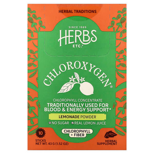 <img alt="Herbs Etc., ChlorOxygen, Chlorophyll + Fiber Powder, Lemonade , 10 Sticks, 4.3 g (0.15 oz) Each" title="Herbs Etc., ChlorOxygen, Chlorophyll + Fiber Powder, Lemonade , 10 Sticks, 4.3 g (0.15 oz) Each,765704719251"