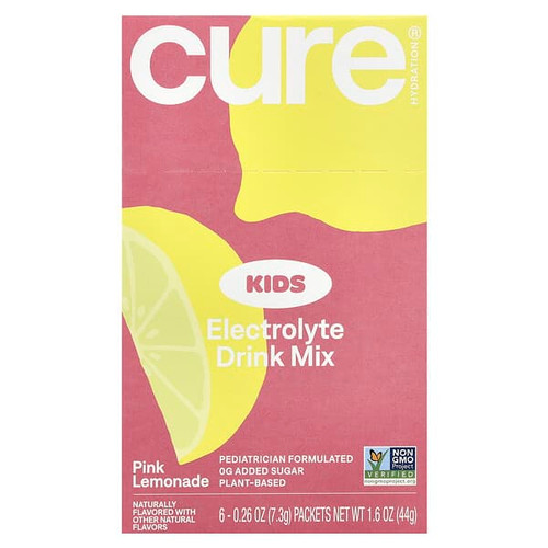 <img alt="Cure Hydration, Kids, Electrolyte Drink Mix, Pink Lemonade, 6 Packets, 0.26 oz (7.3 g) Each" title="Cure Hydration, Kids, Electrolyte Drink Mix, Pink Lemonade, 6 Packets, 0.26 oz (7.3 g) Each,850025251662"