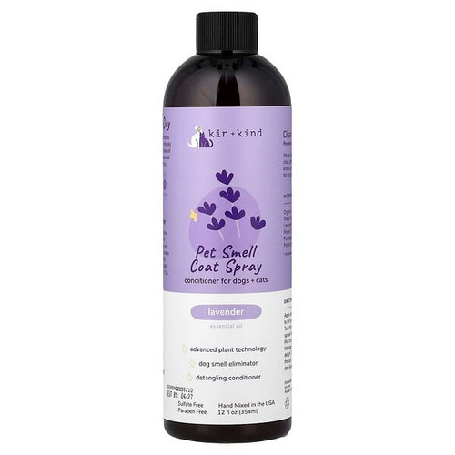 <img alt="Kin+Kind, Pet Smell Coat Spray, Conditioner For Dogs + Cats, Lavender, 12 fl oz (354 ml)" title="Kin+Kind, Pet Smell Coat Spray, Conditioner For Dogs + Cats, Lavender, 12 fl oz (354 ml),854362006688"